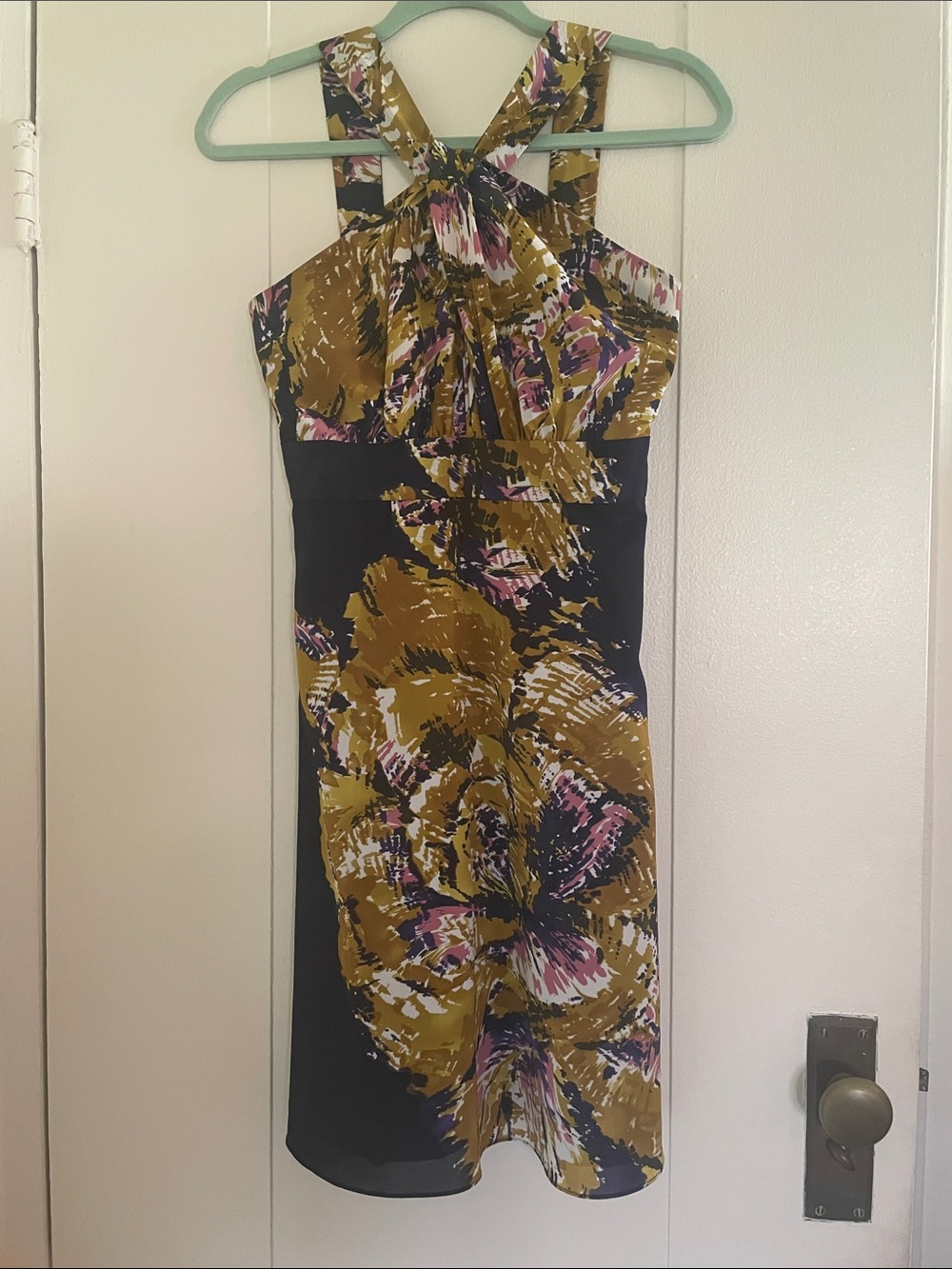 The Limited Navy Halter Midi Dress with Mustard & Pink Floral Print